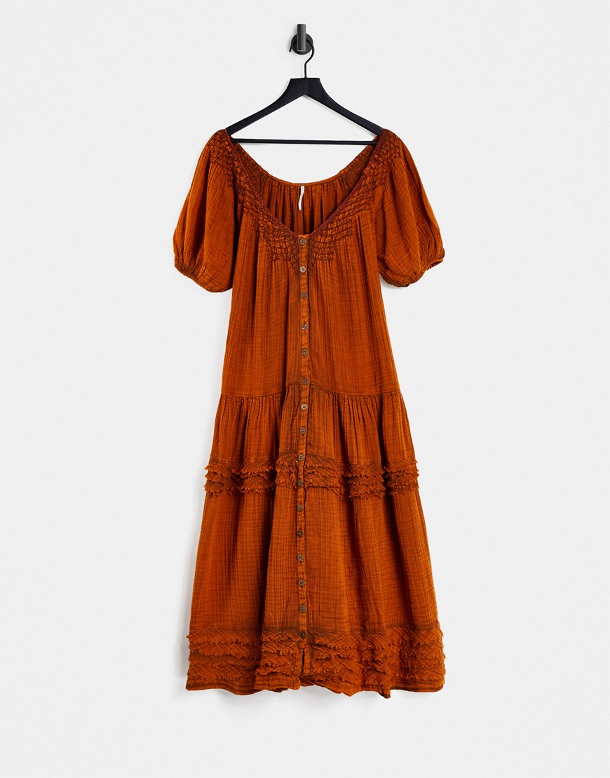 Free People sunday stroll maxi smock dress in vintage wash-Red
