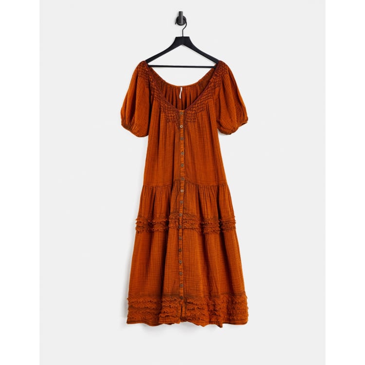 open lace back dress free people heat wave embroidered open back midi tunic dress terracotta   Shop Hearts
