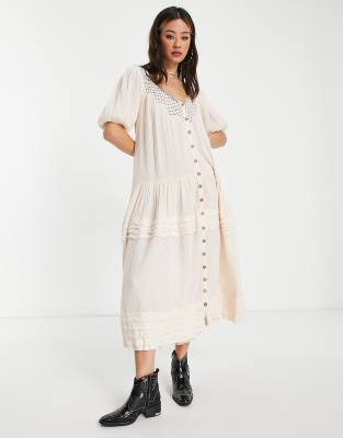 Free People Sunday Stroll smock maxi dress in ivory - ASOS Price Checker