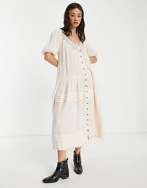 Free People Sunday Stroll smock maxi dress in ivory