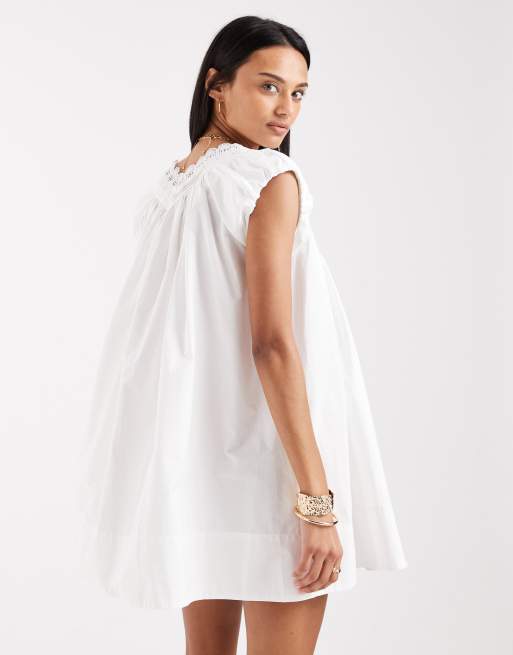 Free People - Sundazed - Aangerimpelde mini jurk in 'sugar swizzle' wit, 3 van 4