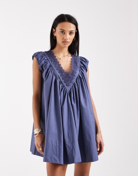 Free People sundazed smock mini dress in night shadow blue - view 1