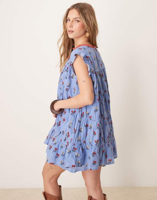 Free People – Sundown – Blå, småmönstrad miniklänning, 3 av 4