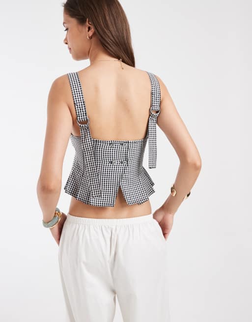 Free People Sunfaded cinched top in black and white gingham, 2 of 4