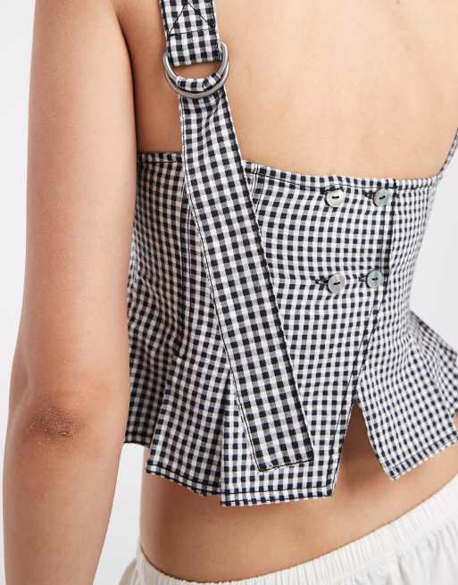Free People – Sunfaded – Tailliertes Oberteil mit Vichy-Karo in Schwarz und Weiß, 4 von 4