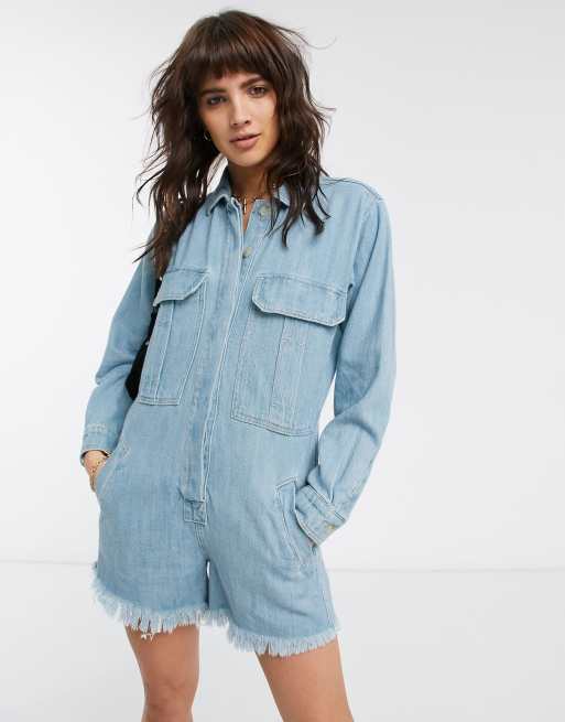 Free people denim store romper