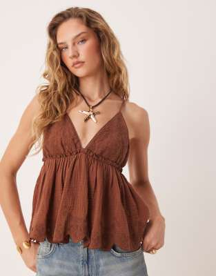 Free People Free People sunny days embroidered cami top in brown