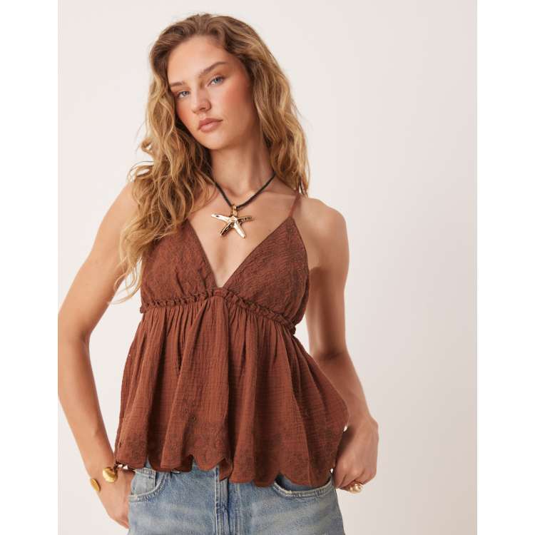 Free People sunny days embroidered cami top in brown | ASOS