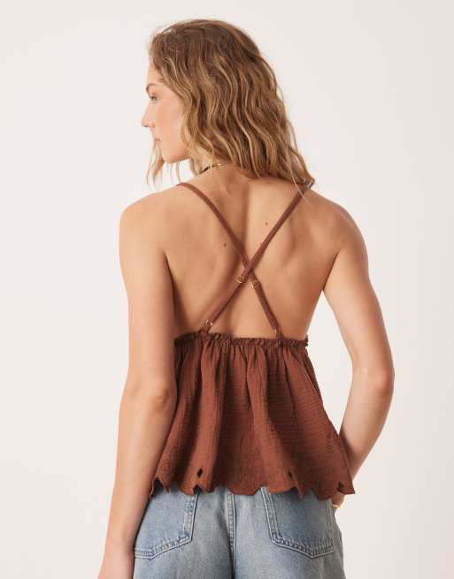 Free People sunny days embroidered cami top in brown | ASOS