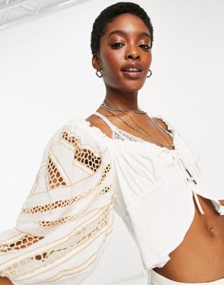 Free People Sunrise Sunset embroidered blouse in ivory - ASOS Price Checker