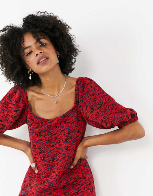 Free People Sunset puff sleeve mini dress in red