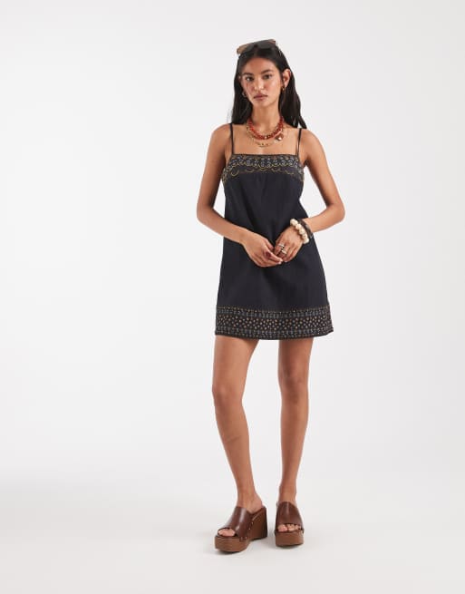 Free People – Sunspell – Boho-Minikleid in Schwarz mit Stickerei, 2 von 4