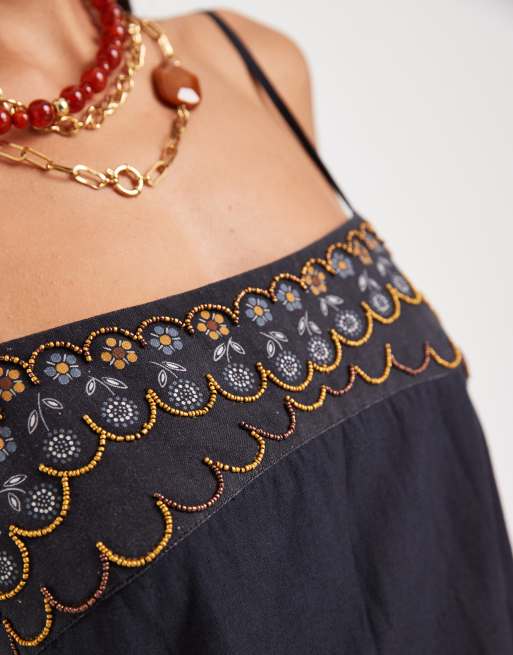 Free People - Sunspell - Geborduurde boho mini-jurk in zwarte combo, 3 van 4
