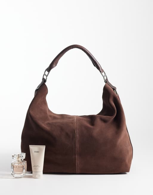Free People Suzie suède slouch tote tas in espresso, 2 van 4