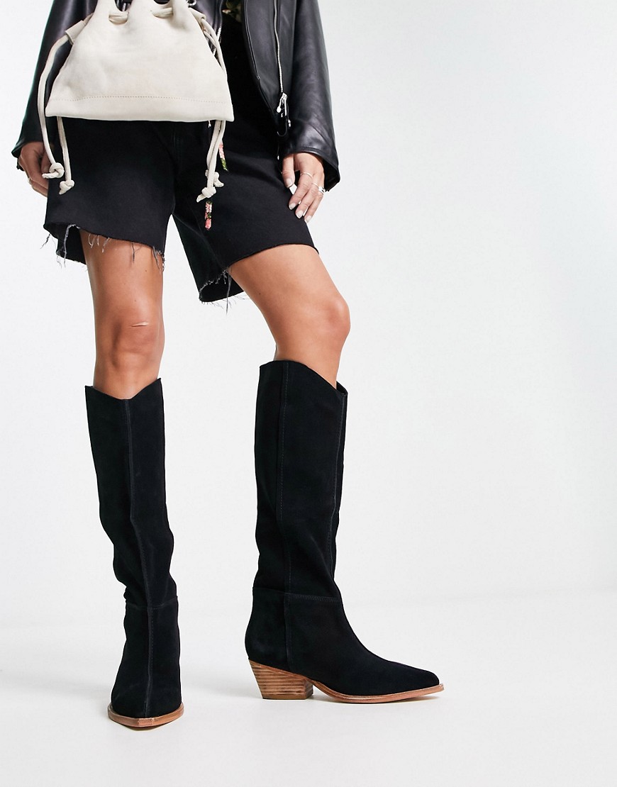 FREE PEOPLE SWAY LOW KNEE HIGH SLOUCH BOOTS IN BLACK