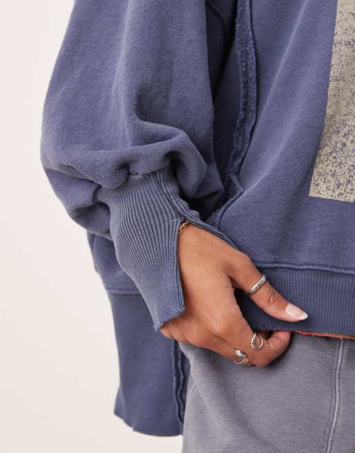 Free People - Sweat-shirt oversize à imprimé graphique - Bleu marine délavé, 3 de 4