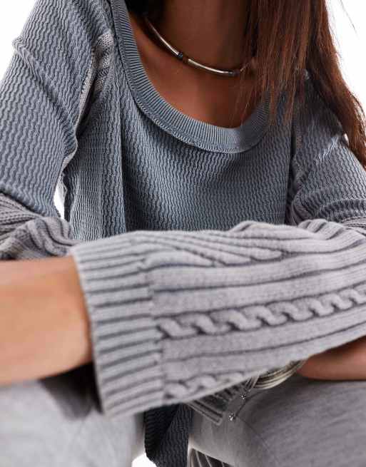 Free People - Sweat souple avec détails en maille torsadée - Gris clair, 3 de 4