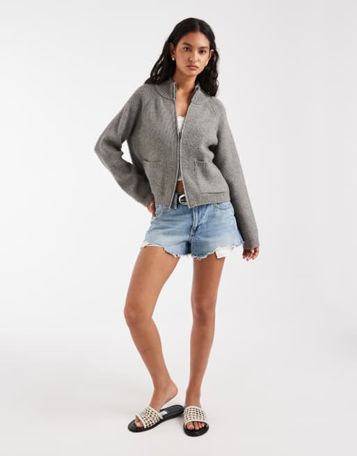 Free People sweater met halve rits in koelgrijs, 2 van 4