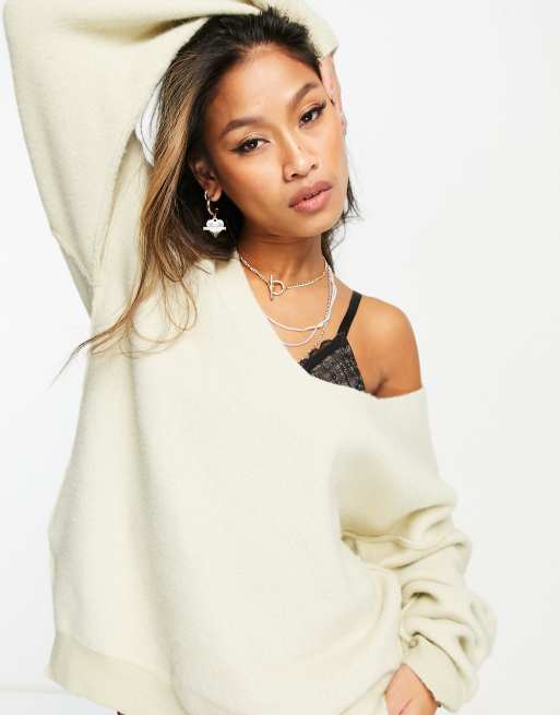 Free People - Sweather Weather - Trui met V-hals in ivoor