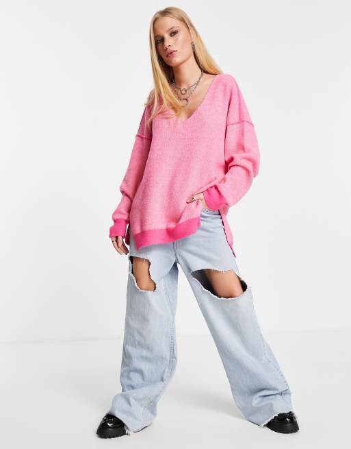 Free People Sweather Weather v-neck jumper in pink