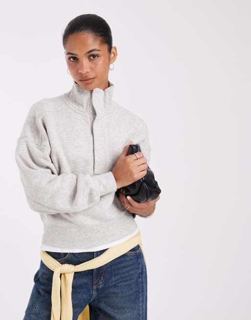 Free People sweatshirt med polokrage i melerad grå, 2 av 4