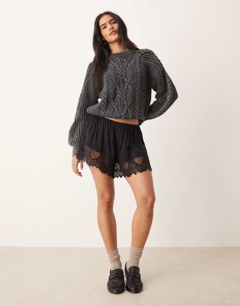 Free People sweet love lace boxer short in black - view 1