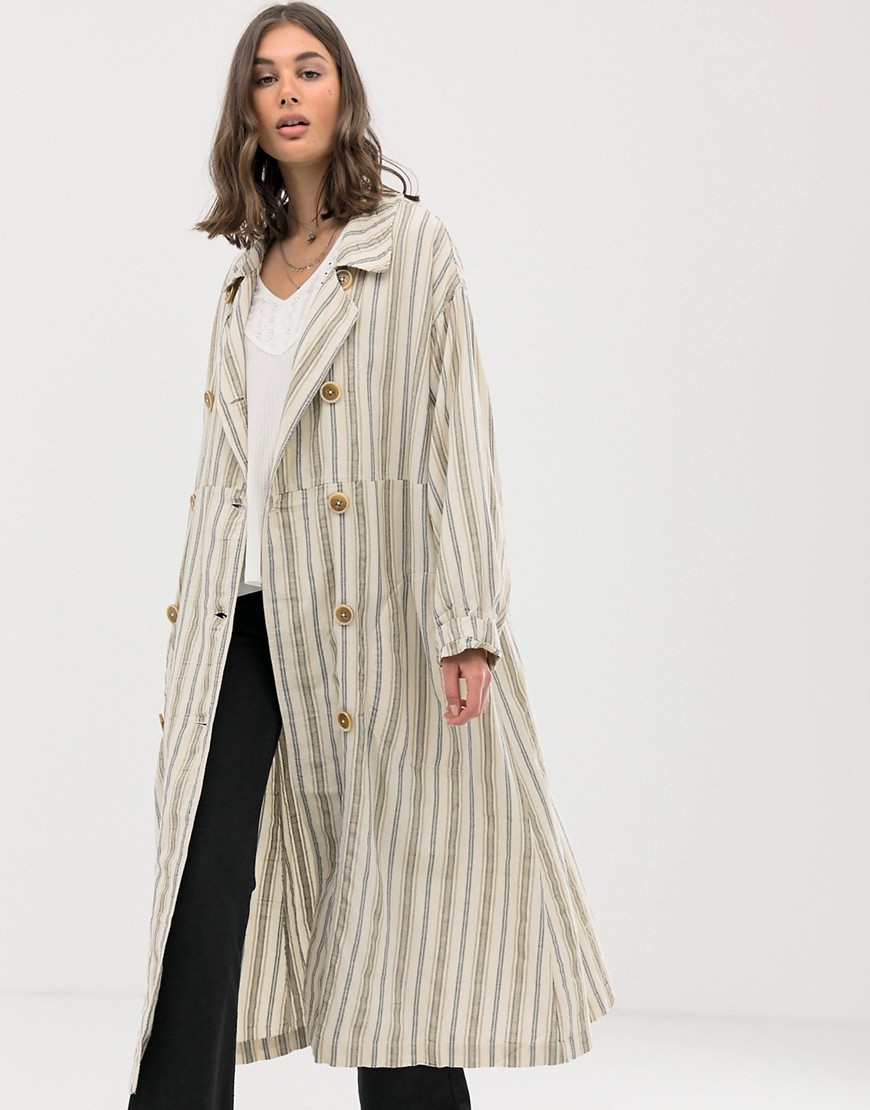 Free People Sweet Melody stripe trench coat-White