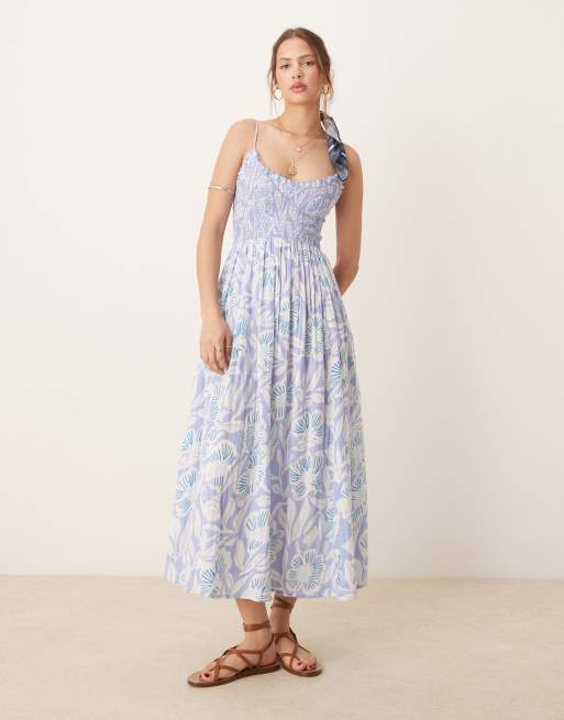 Free People – Sweet Nothings – Blå, mönstrad midiklänning, 3 av 4
