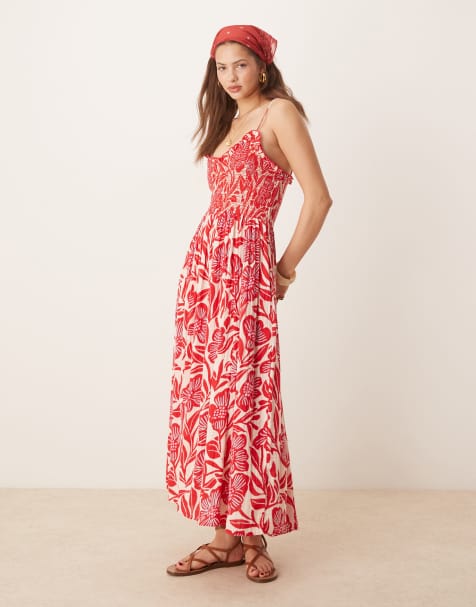 Free People – Sweet Nothings – Gemustertes Midikleid in Rot - view 1
