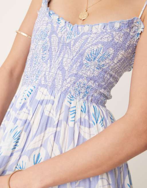 Free People sweet nothings printed midi dress in blue, 2 of 4