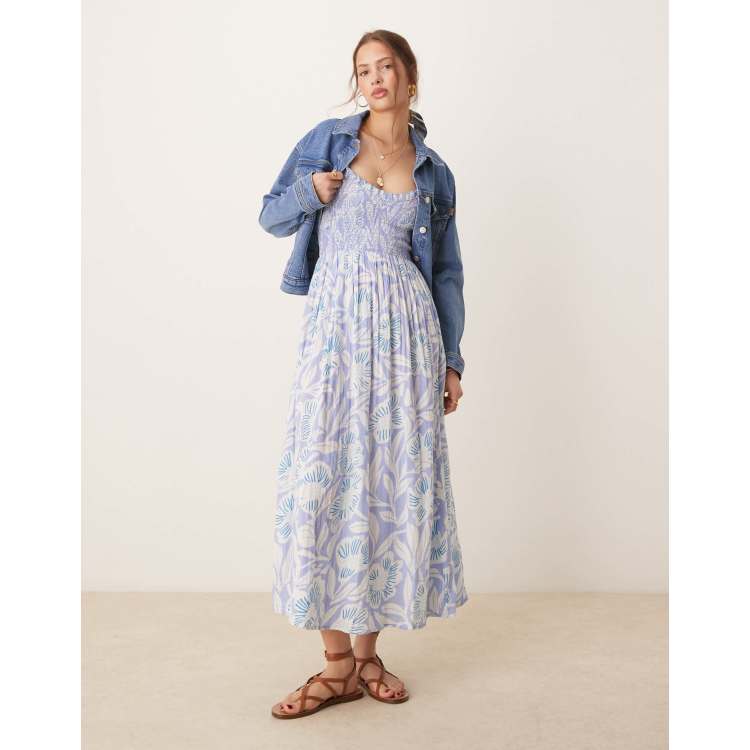 Free People sweet nothings printed midi dress in blue