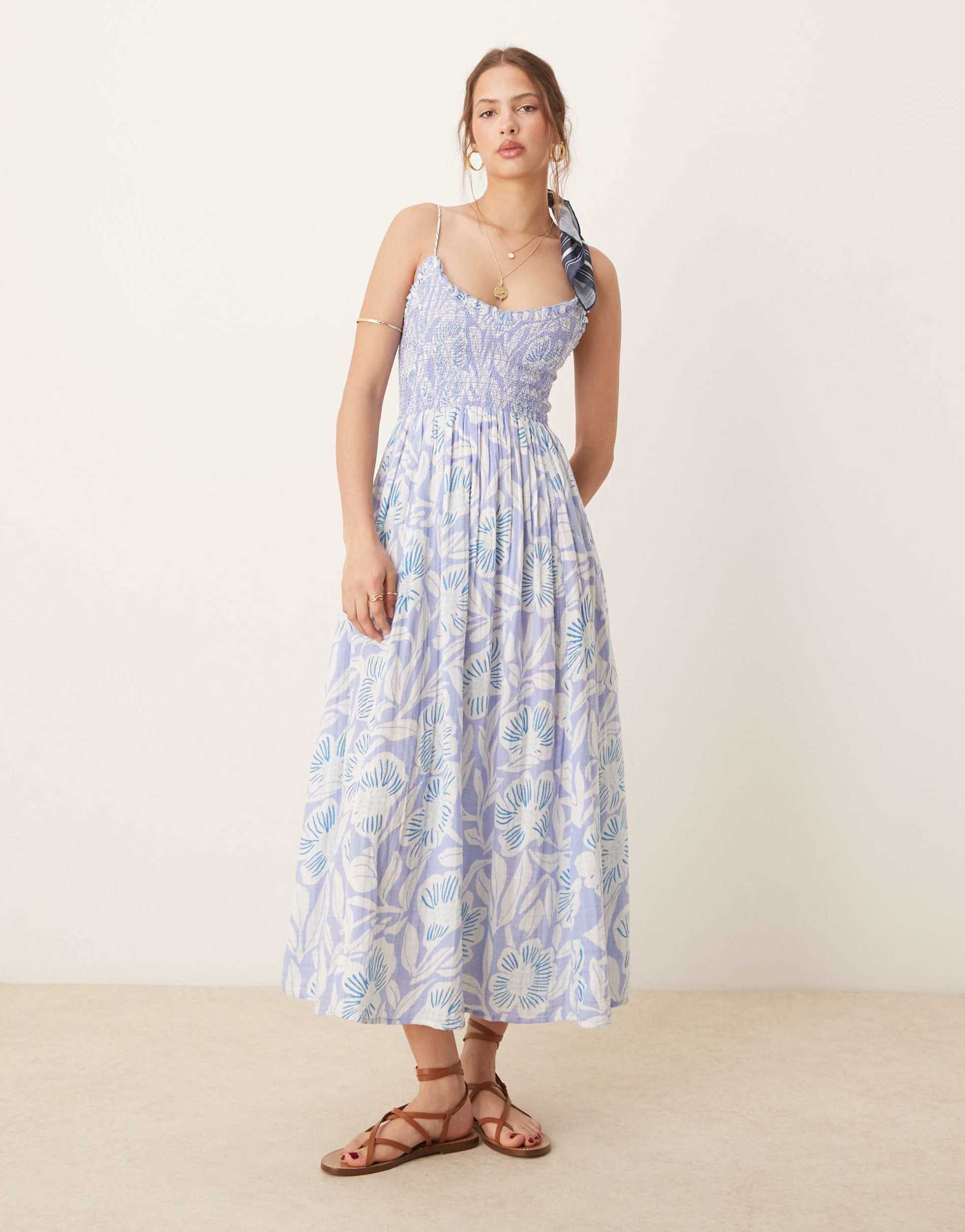 free people sweet nothings printed midi dress in blue