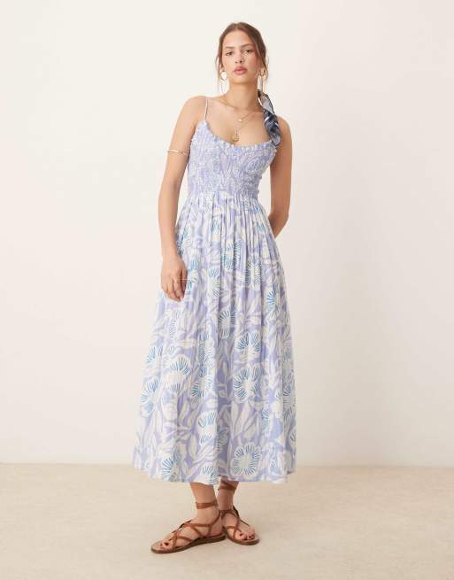 Free People sweet nothings printed midi dress in blue, 3 of 4