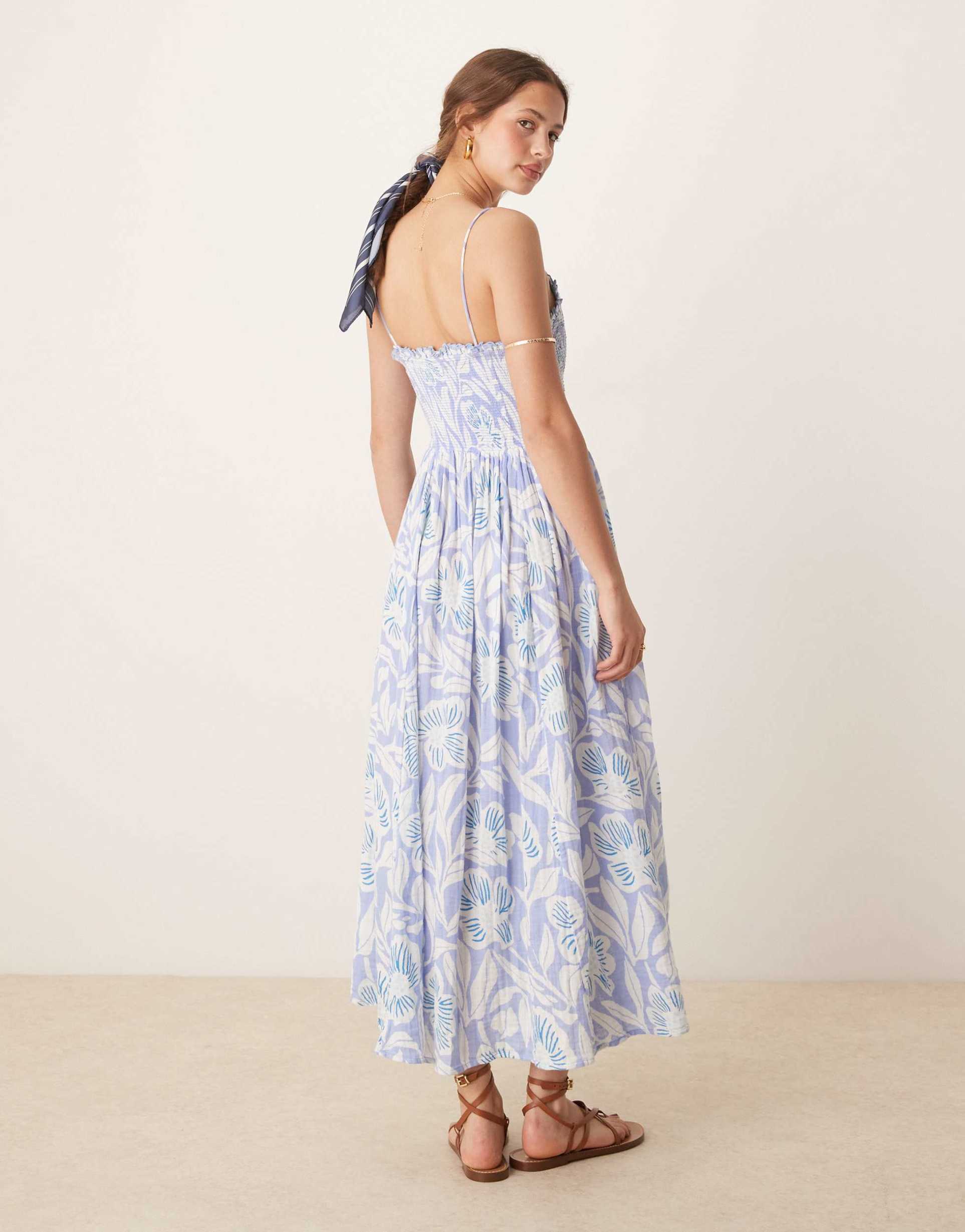 free people sweet nothings printed midi dress in blue