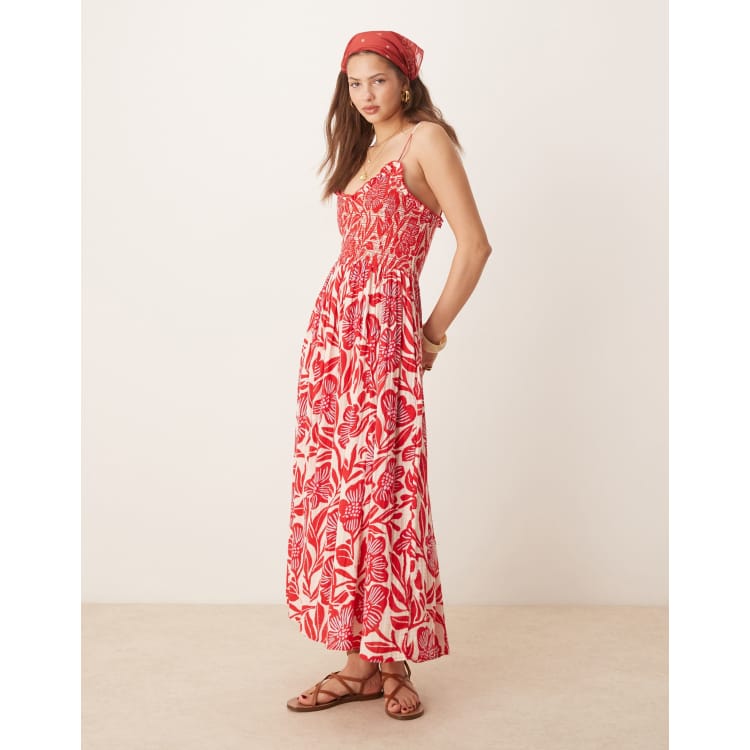 Free People sweet nothings printed midi dress in red | ASOS