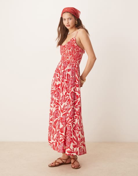 Free People sweet nothings printed midi dress in red