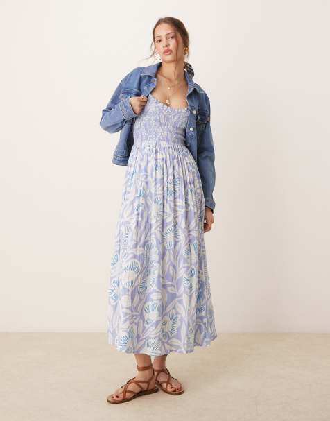 Free People sweet nothings printed midi dress in blue