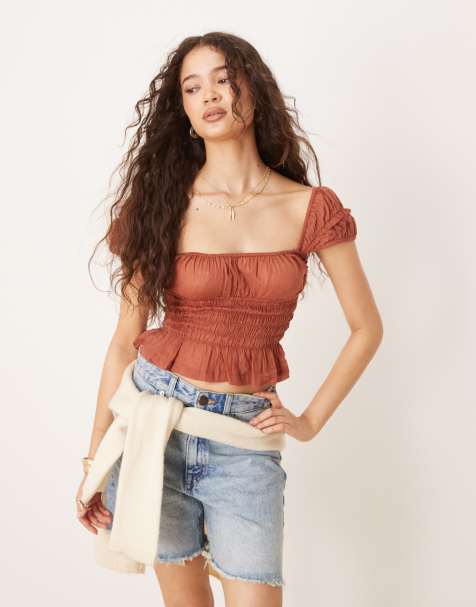 Free People sweet on you ruched top in rust - view 1