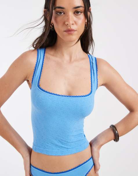 Free People sweet point cami top in lakelife blue