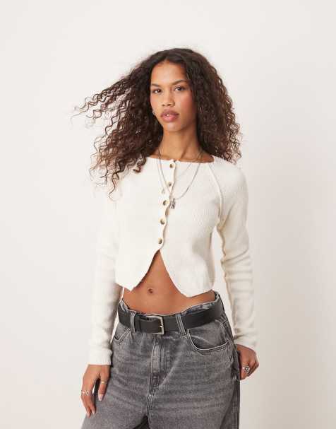 Free People – Sydney – Knapp geschnittene Strickjacke in optischem Weiß - view 1