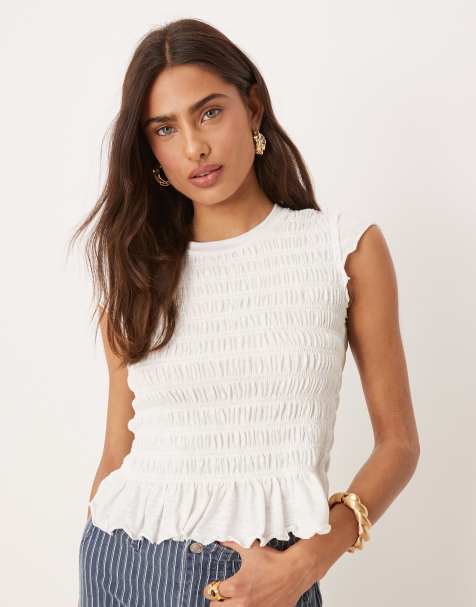 Free People - Sylvie - Gesmokt T-shirt in ivoorwit - view 1