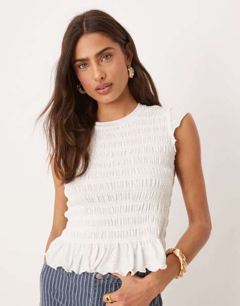 Free People sylvie shirred t-shirt in ivory - view 1