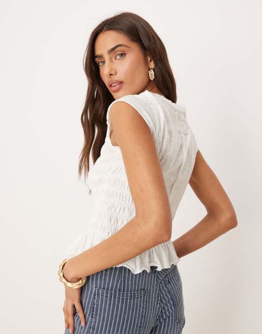 Free People - Sylvie - T-shirt arricciata avorio, 3 di 4