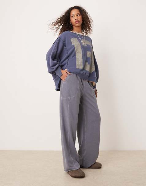 Free People wide leg lounge trousers in washed grey