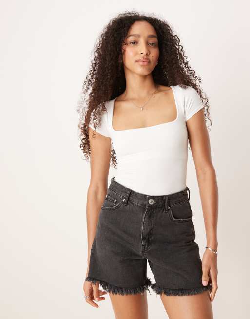 Free People - T-shirt taglio corto semplice bianca con scollo squadrato, 1 di 4