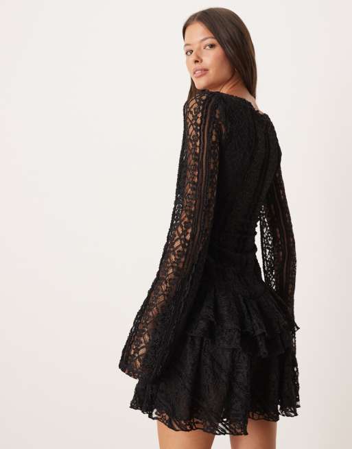 Free People – Tabby – Czarna koronkowa sukienka mini, 3 z 4