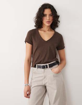 Free People take 2 short sleeve v-neck tee in double espresso brown