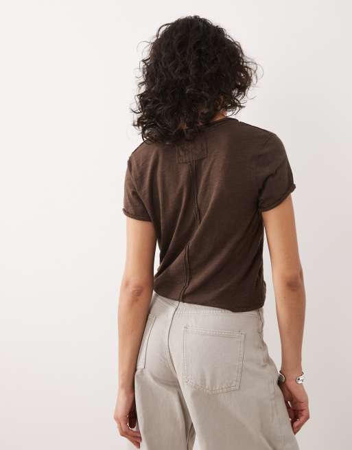 Free People - Take 2 - T-shirt a maniche corte con scollo a V marrone espresso doppio, 4 di 4