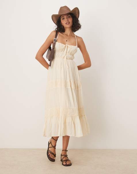 Free People taking sides tiered midaxi dress in sand