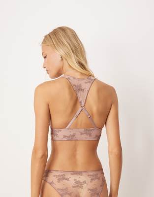 Free People Talk About It Floral Lace Soft Bra In Neutral